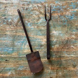 Antique Rustic Coal Shovel & Fork Decor